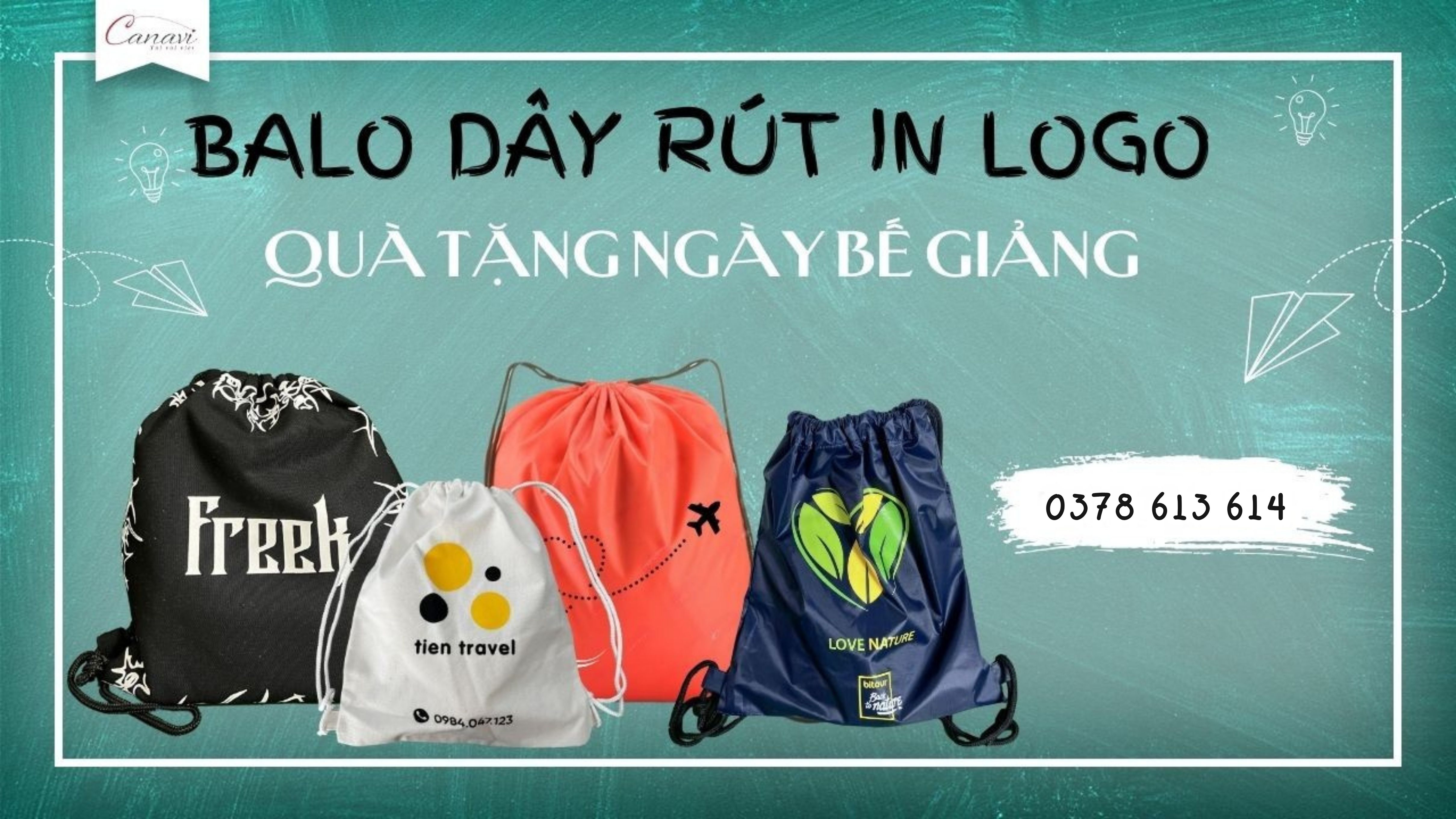 Balo dây rút in logo quà tặng bế giảng cho học sinh,sinh viên