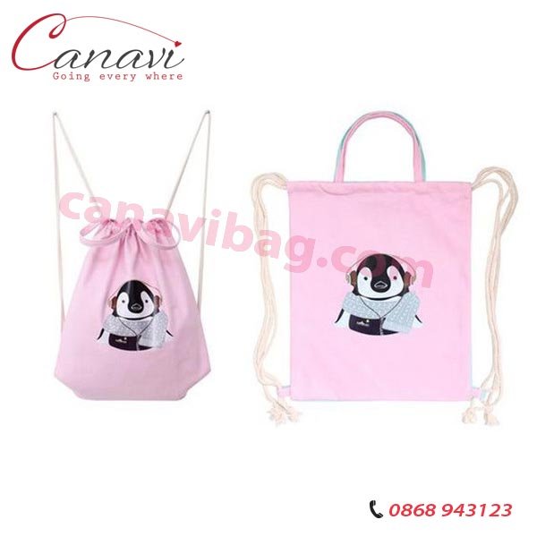Túi vải dù - Balo Dây Rút In Logo Màu Hồng
