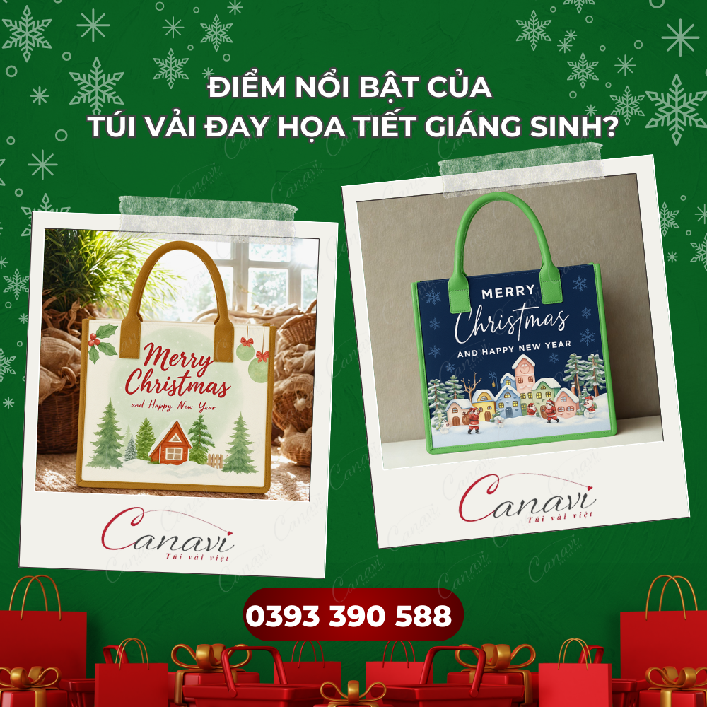 Điểm nổi bật của quà tặng túi vải đay họa tiết Giáng Sinh?