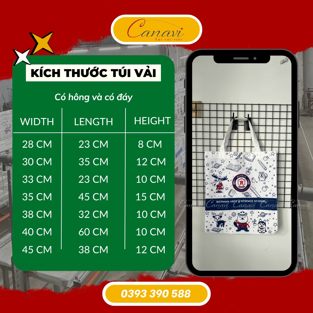 Tùy chỉnh kích thước và màu sắc túi không?