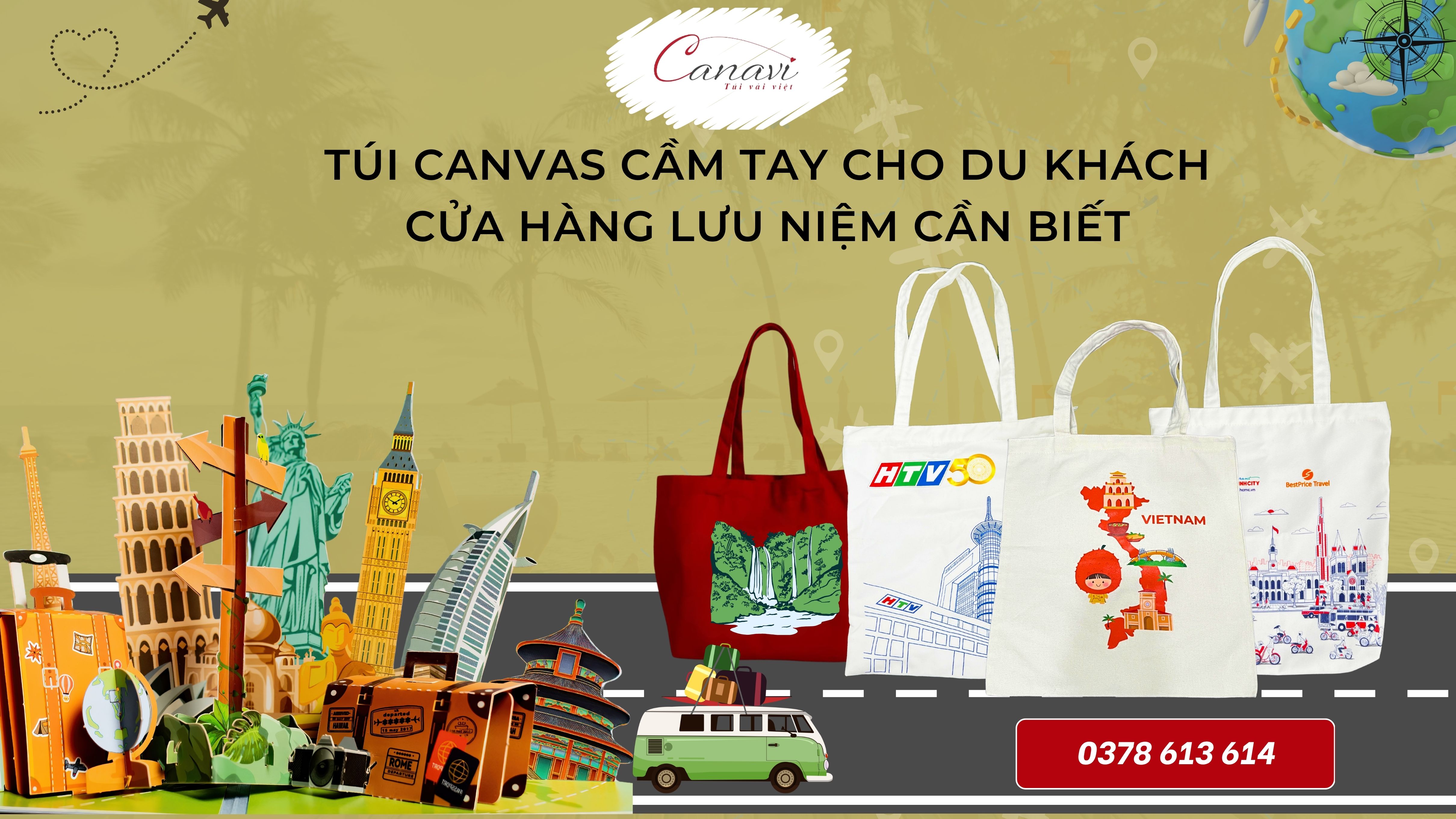 Quà tặng túi canvas cầm tay cho du khách, cửa hàng lưu niệm cần biết