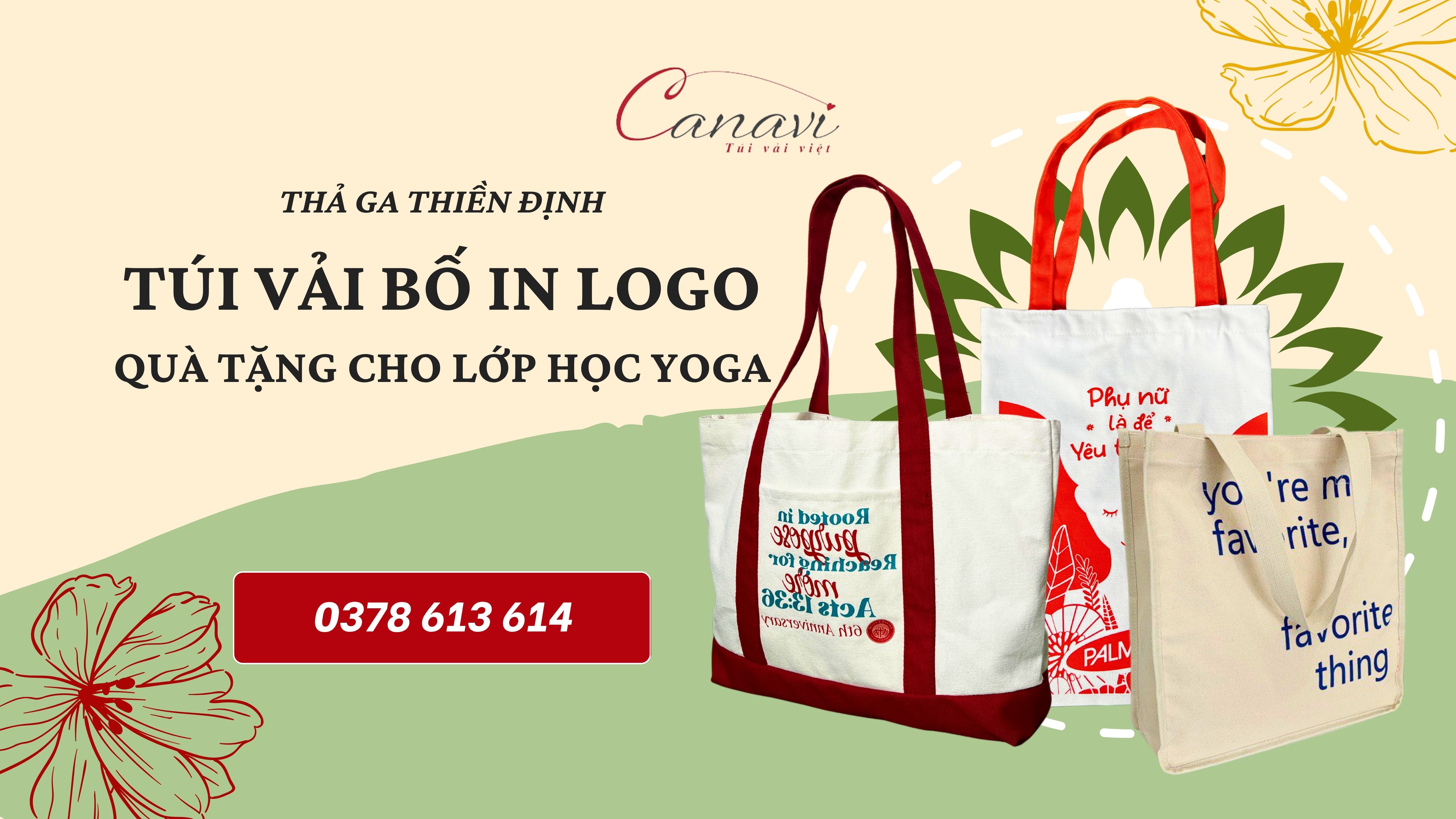 Thả ga thiền định cùng túi vải bố in logo cho các lớp học Yoga