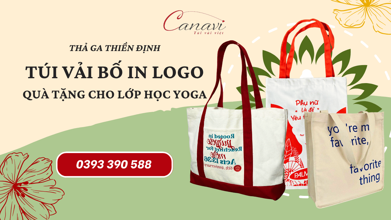 Thả ga thiền định cùng túi vải bố in logo cho các lớp học Yoga