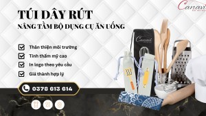 Túi vải dây rút cho bộ quà tặng dụng cụ ăn uống dành cho Doanh Nghiệp