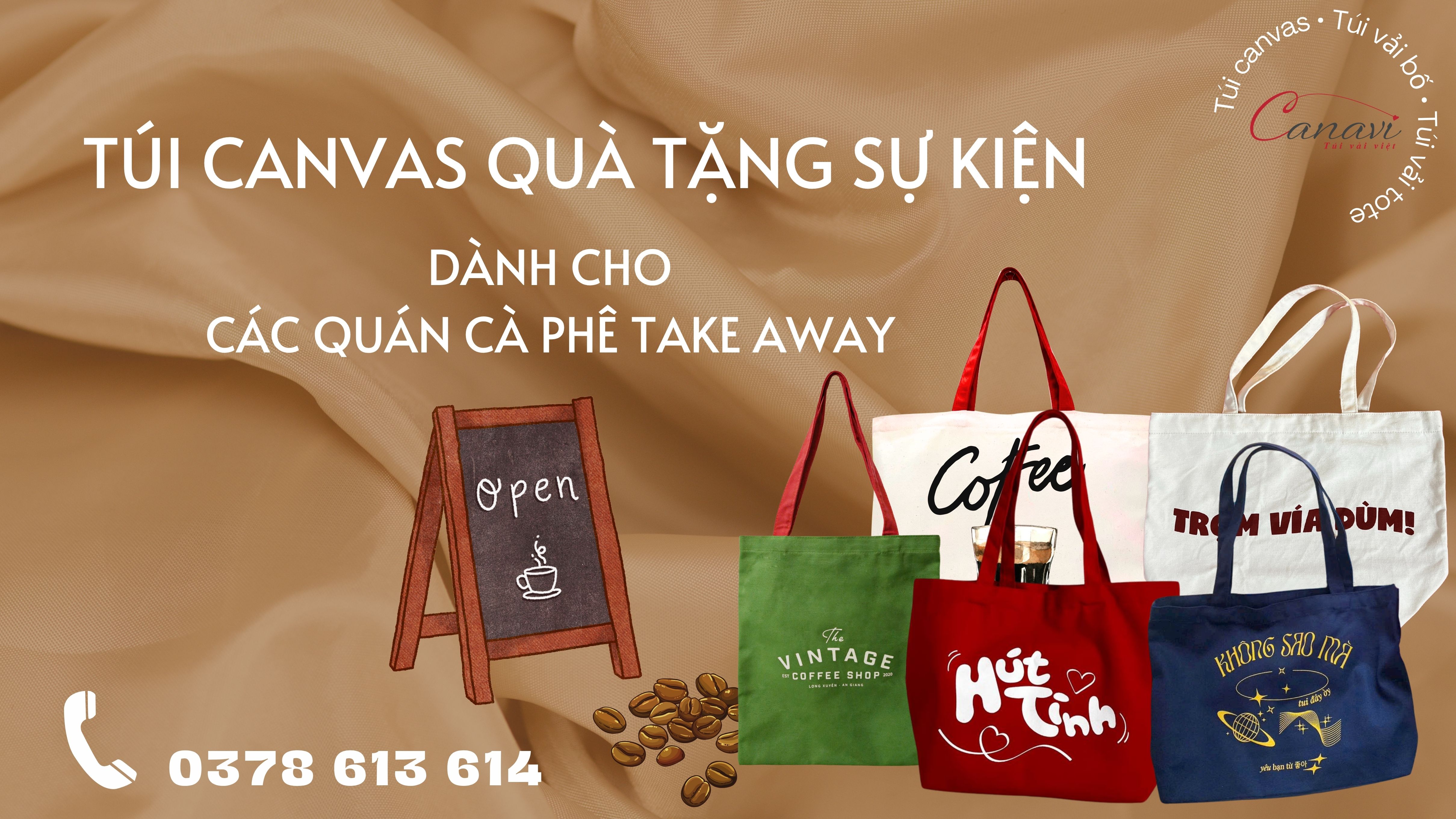 Túi canvas xách tay dành cho các quán cà phê Take Away