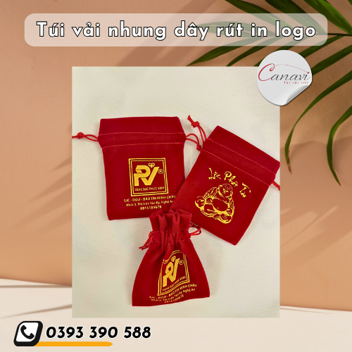Túi vải nhung dây rút in logo Canavi