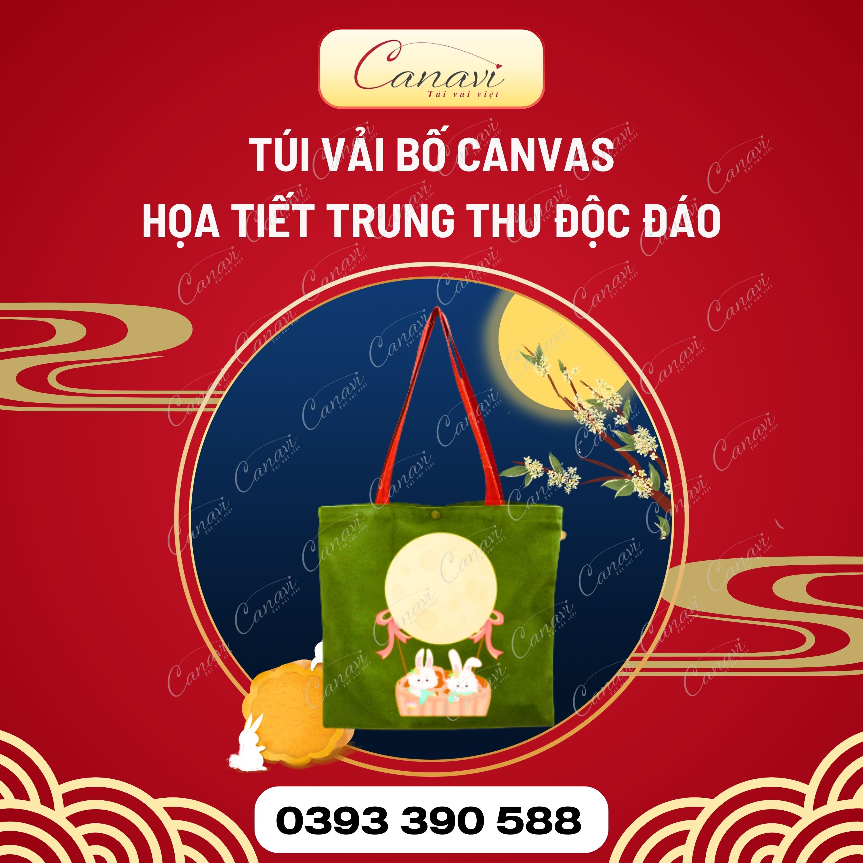 Túi vải bố tote canvas trung thu in họa tiết độc đáo