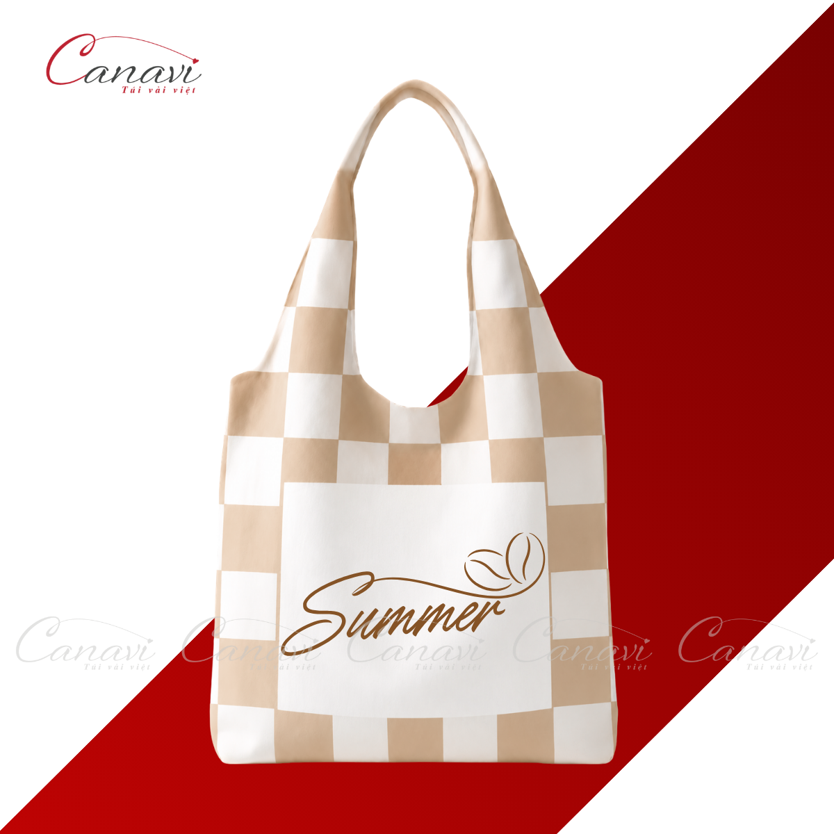 Túi Vải Canvas tay nải TVCGH02 - Coffee Gingham