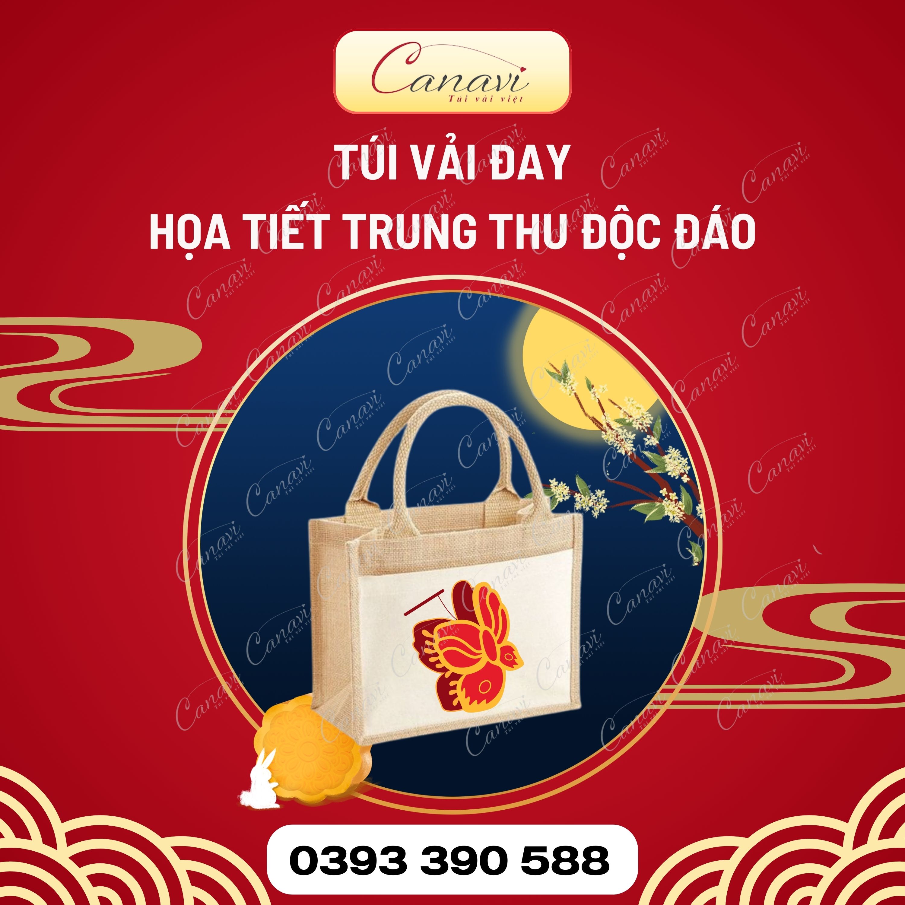 Túi vải đay trung thu in họa tiết 2025