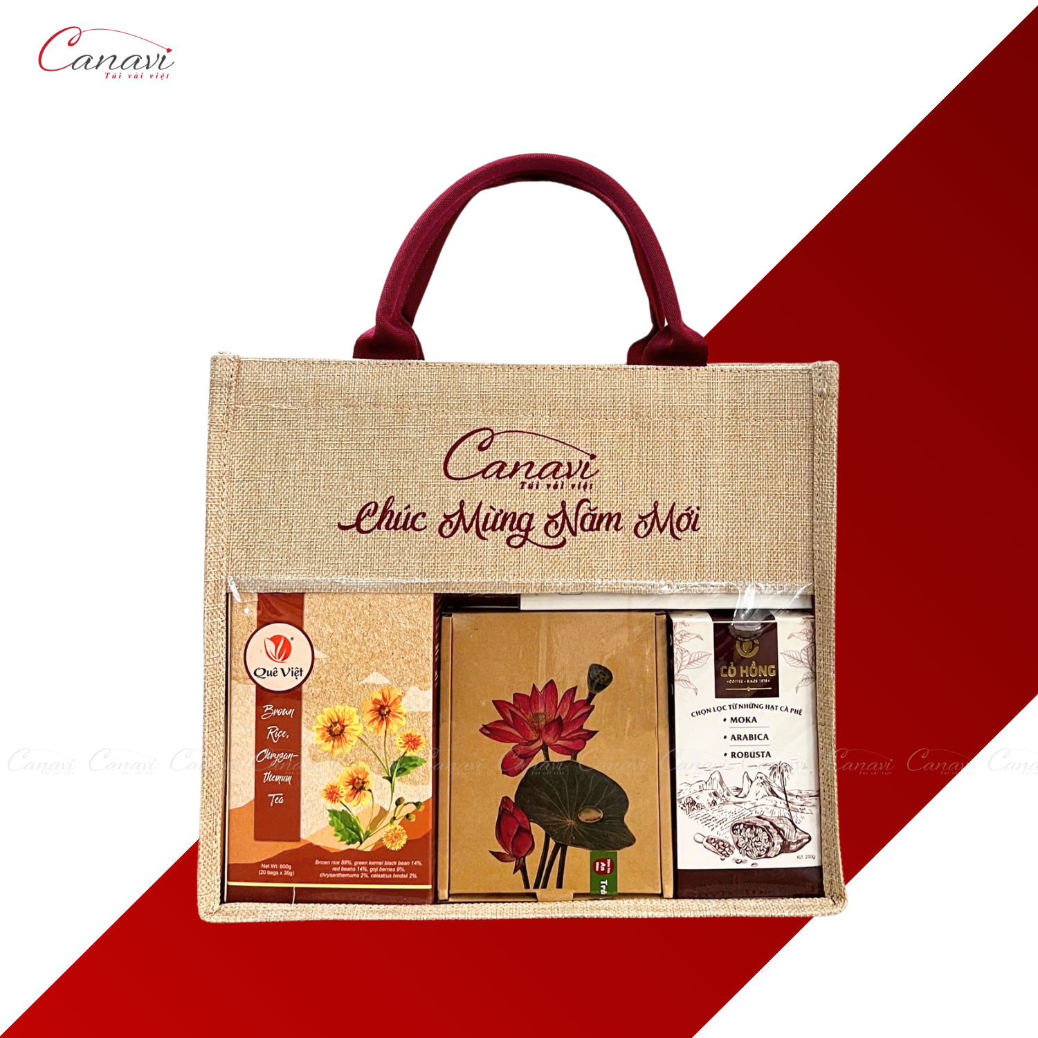 Túi Vải Đay Bóng Kính Đựng Quà Tết TVĐ18