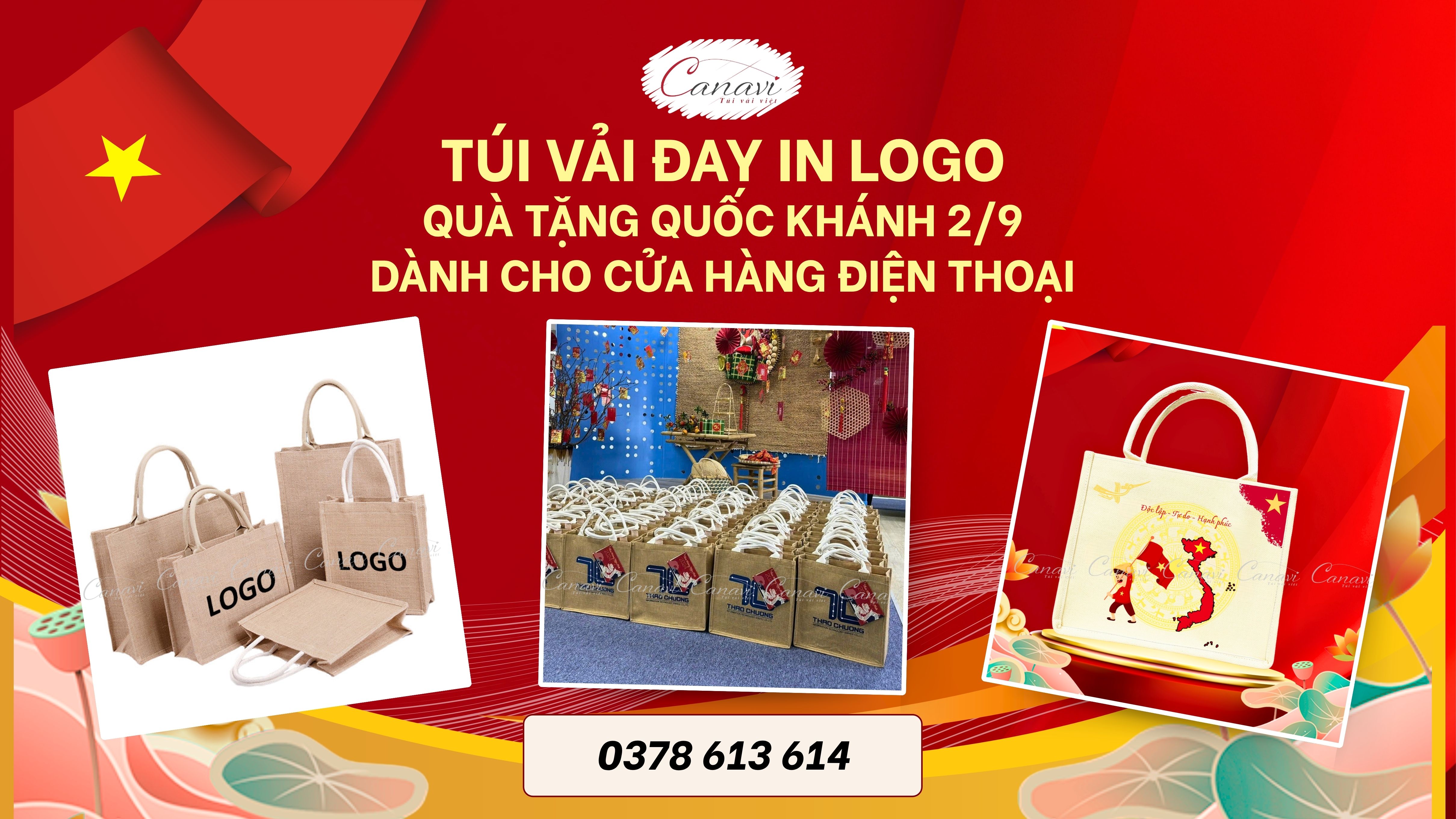 Túi Vải Đay In Logo: Quà Tặng Quốc Khánh 2/9 Dành Cho Cửa Hàng Điện Thoại