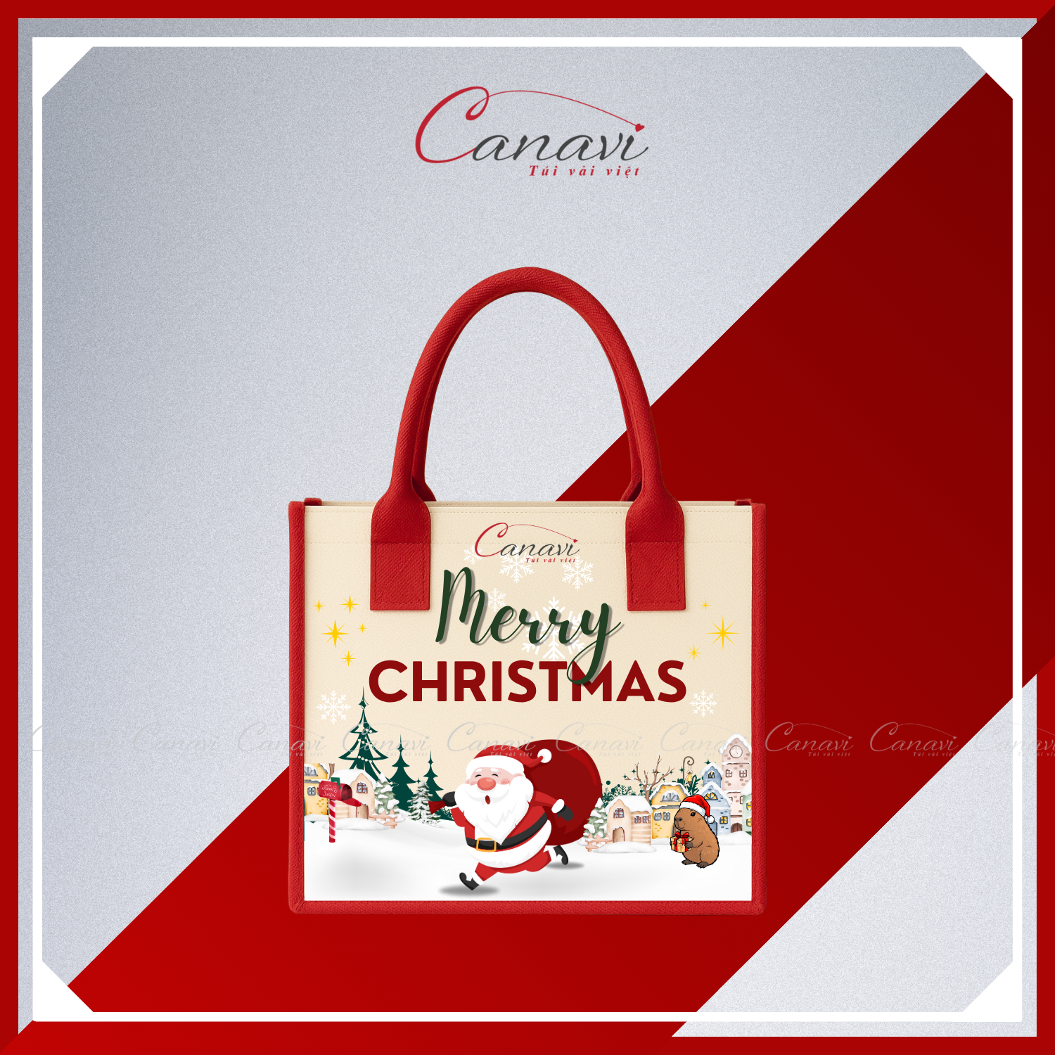 Túi Vải Đay Linen Họa Tiết Merry Christmas TVĐGS03 - Quà Tặng Noel