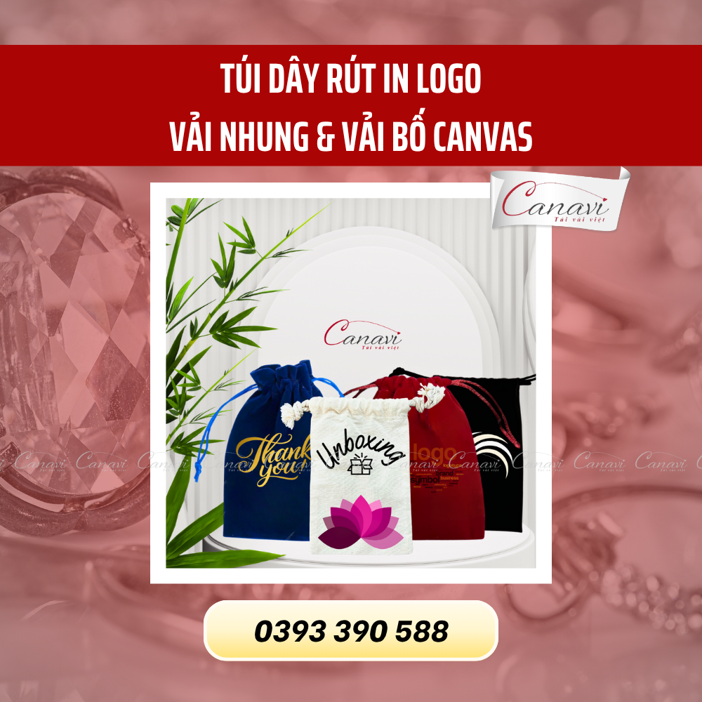 túi dây rút in logo phổ biến làm quà tặng thương hiệu