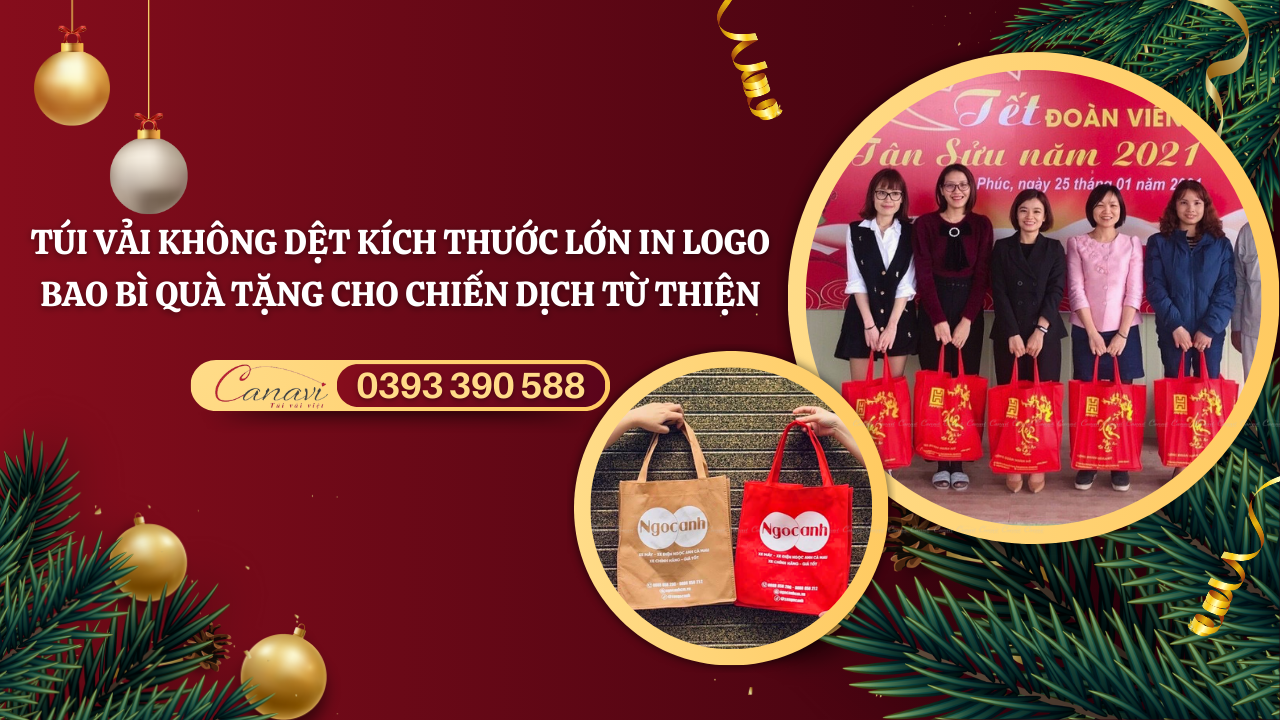 Túi vải không dệt kích thước lớn in logo - Giải pháp bao bì quà tặng cho chiến dịch thiện nguyện