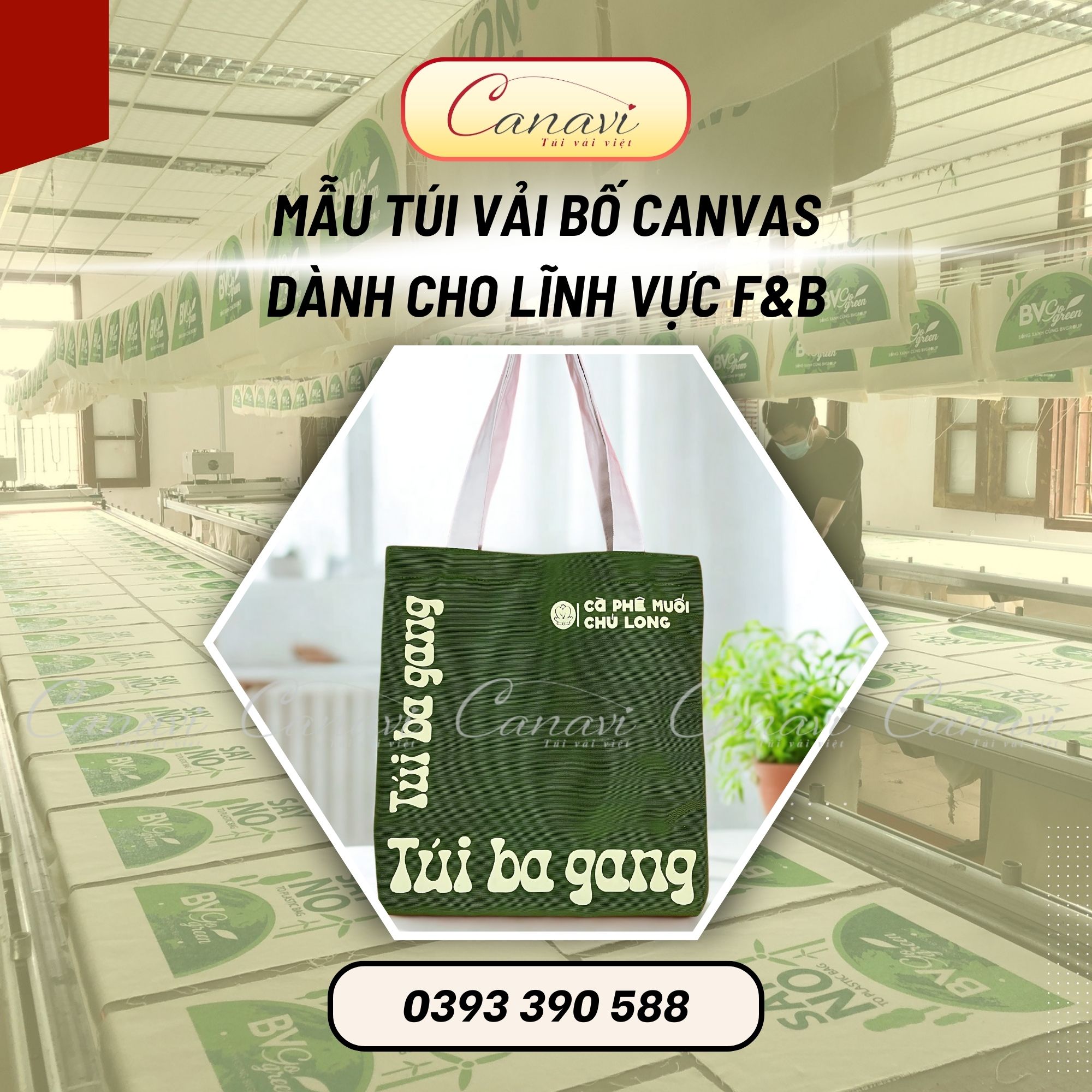 Túi xách tote vải bố canvas dành cho Thương hiệu cà phê, lĩnh vực F&B