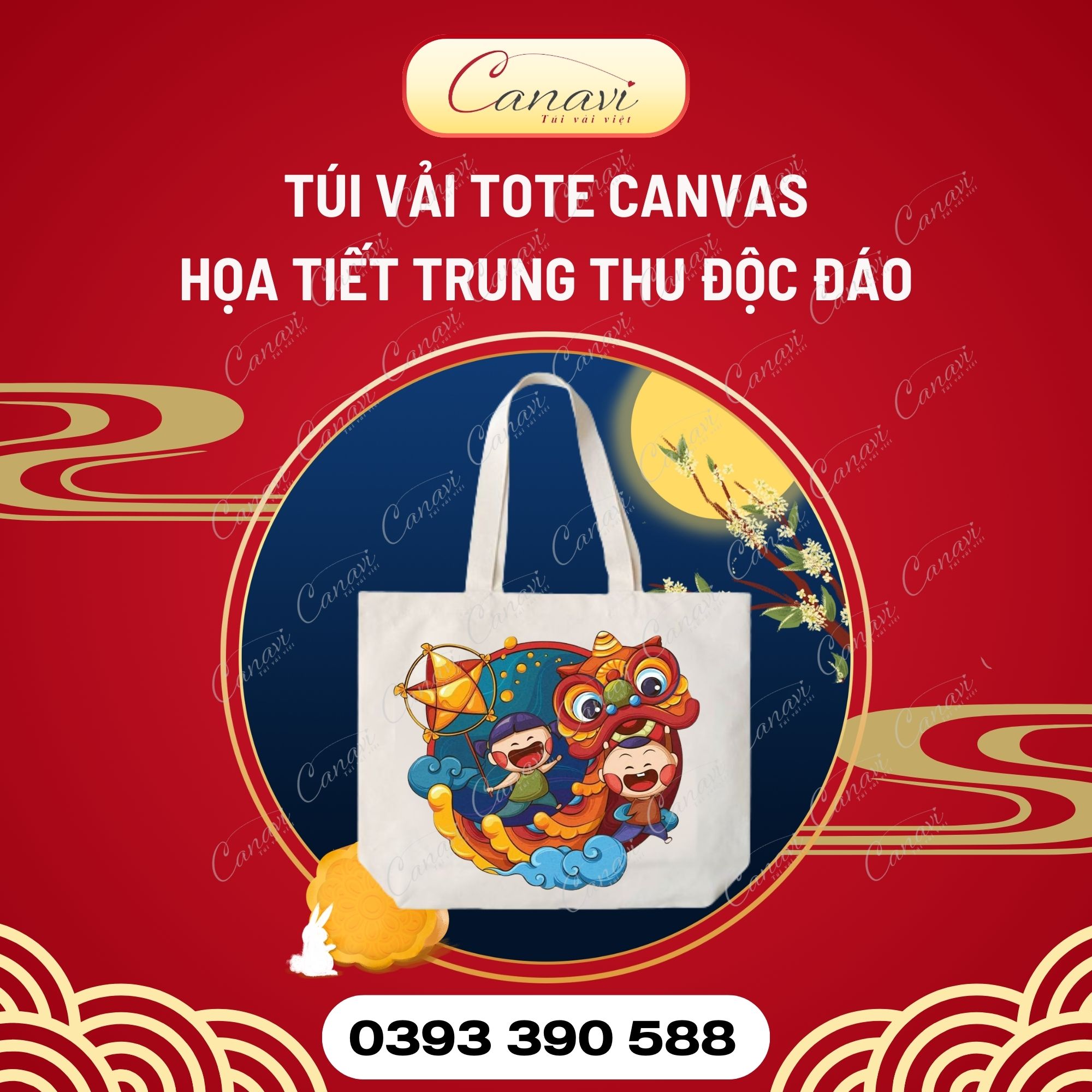 Mẫu túi vải tote trung thu in logo 