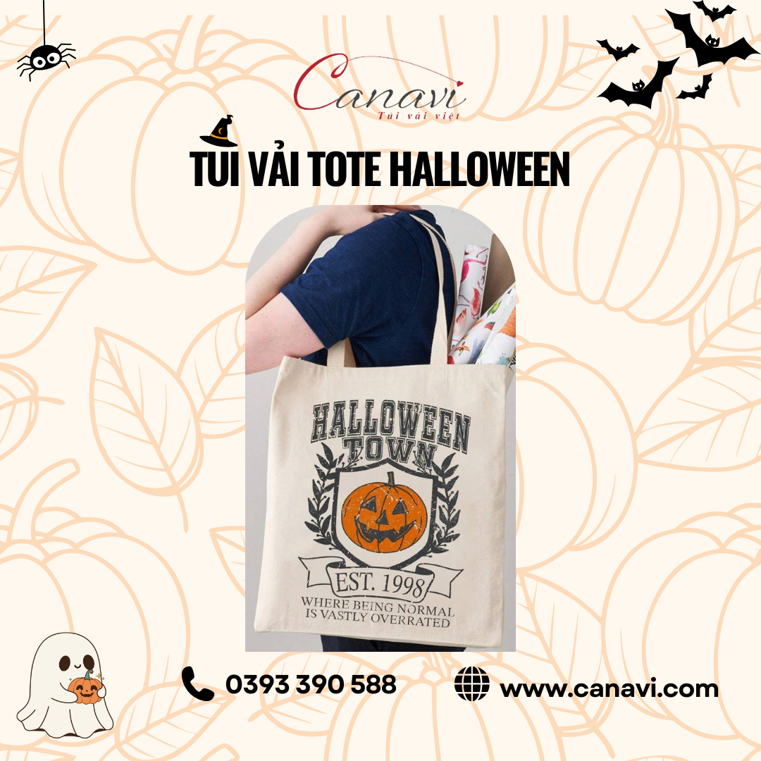 Túi vải tote in hình họa tiết Halloween