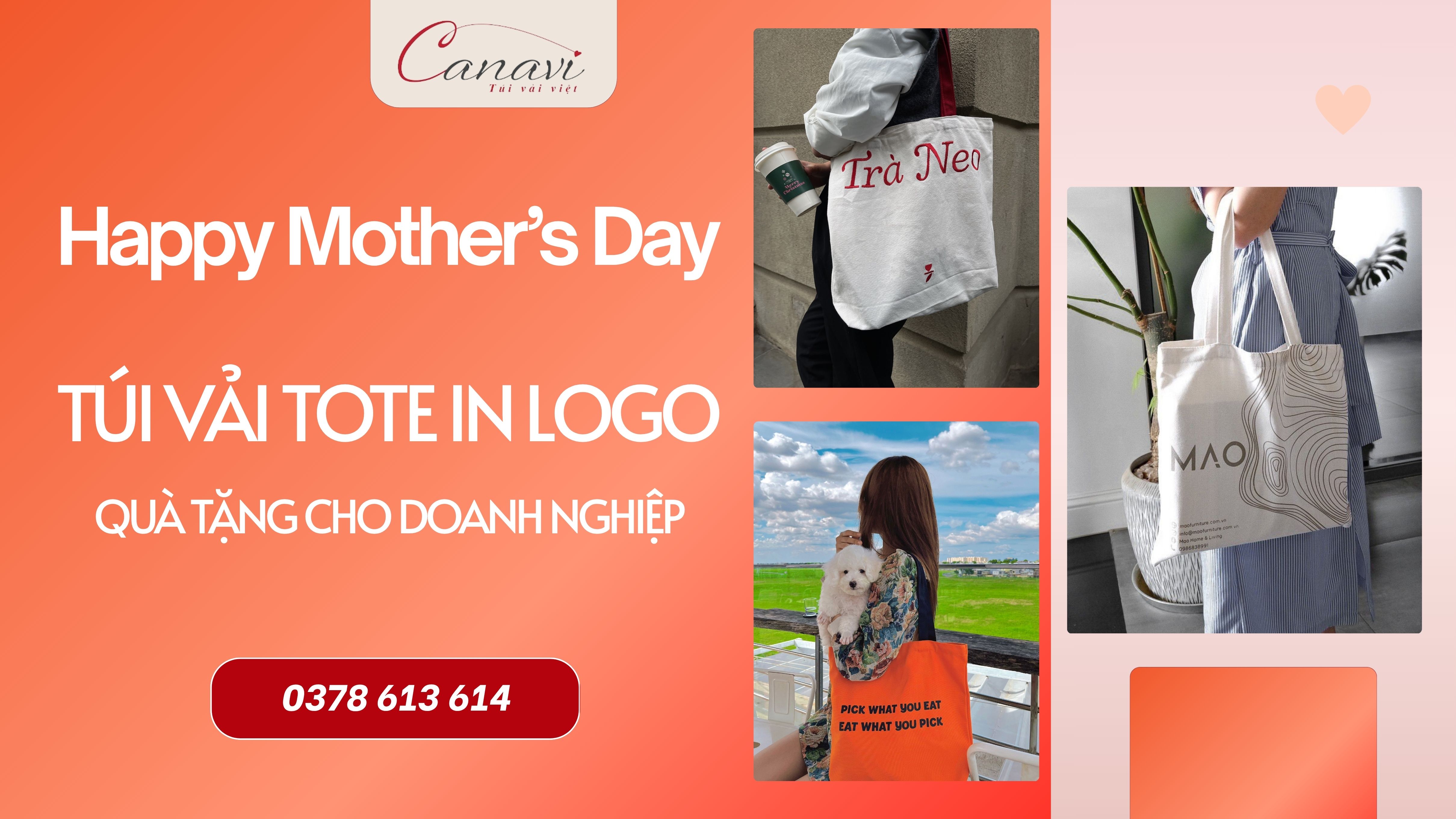Túi vải tote in logo, món quà tri ân Ngày của Mẹ cho cửa hàng thực phẩm chức năng