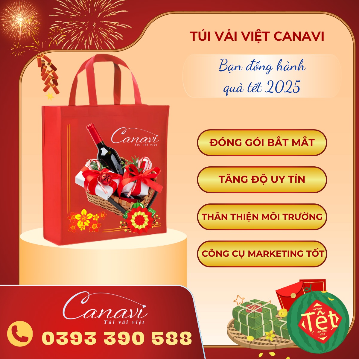 Túi vải không dệt (túi chúc mừng năm mới)
