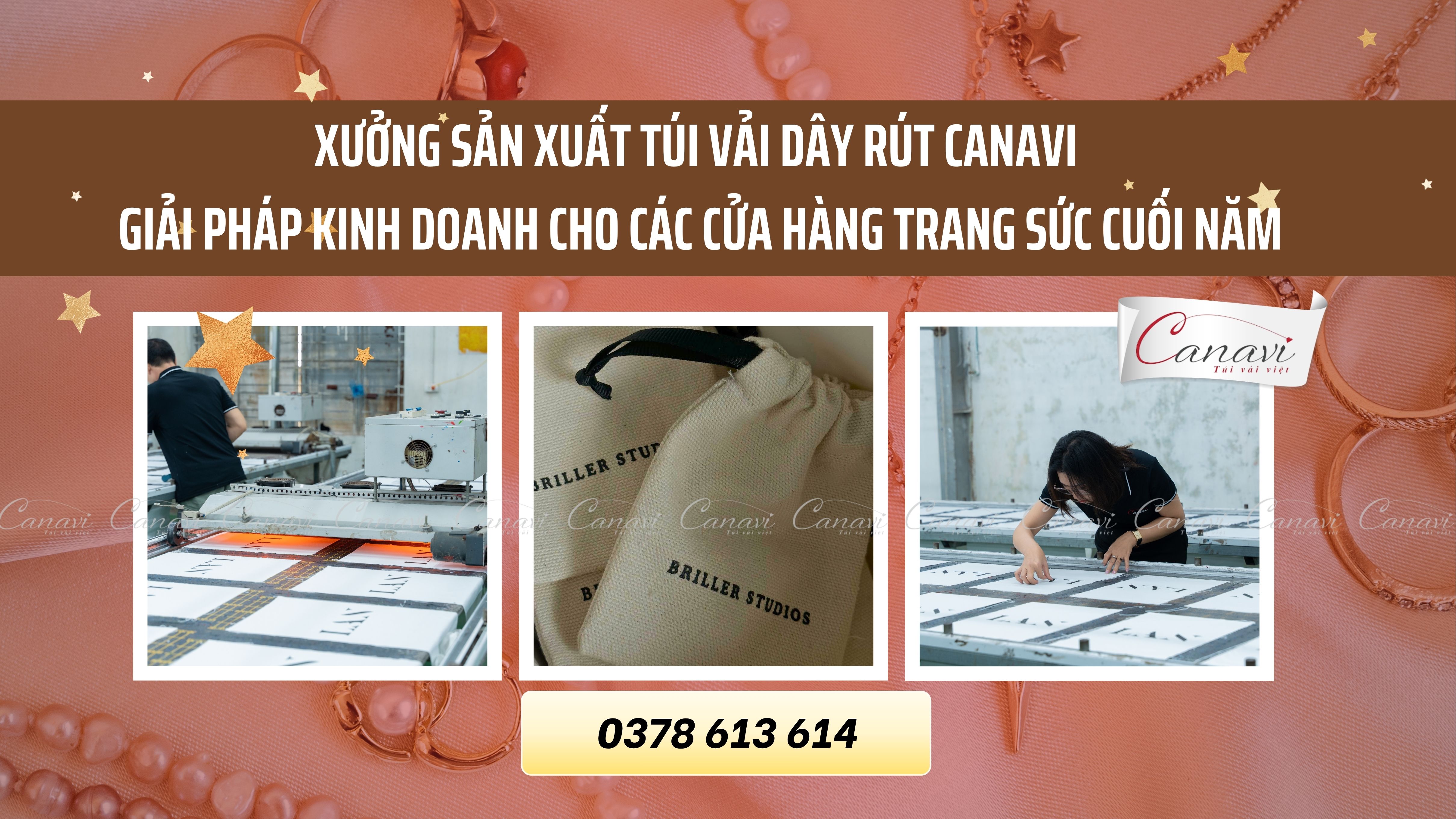 Xưởng sản xuất túi vải dây rút Canavi - Giải pháp kinh doanh cho các cửa hàng trang sức mùa cưới cuối năm